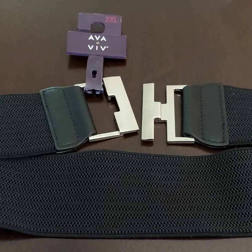 Ava & Viv Black Elasticized Belt w/ Silvertone Interlocking Closure Size 2X NWT - Picture 3 of 16